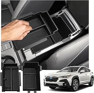 R RUIYA 2024 Crosstrek Center Console Organizer for S ubaru Crosstrek Accessories 2024 for 2023 2024 S ubaru Crosstrek/Impreza Console Organizer Tray Waterproof (Both Upper & Lower, Black, Type A)