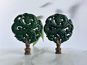 Chinese Dragon Lamp Finials - Carved Stone Lamp Finials in Deep Green on Bronze Hardware - A Matching Pair - Etsy