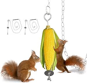 2 Pack Squirrel Feeder, Hanging Corn Cob Holder Squirrel Feeder, Outdoor Garden Backyard Squirrel Feeder with 47 Inches Extension Chain, Funny Feeding Toy for Squirrels Chipmunk Bird