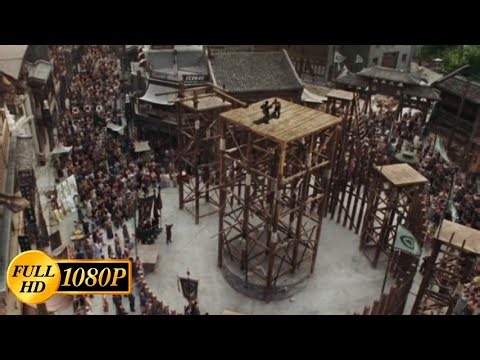 Jet Li fights his opponent at dangerous heights / Fearless (2006)