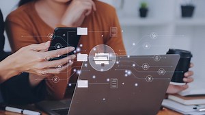 Download Document management concept. Virtual screen icons Document Management System DMS Online document database, software for efficient archiving, searching and management of company files and data. for free