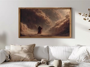 Moody Dramatic Moses Parting Sea TV Art, Stormy Spiritual Art for Frame TV, Classic Painterly, Epic Wall Decor, Digital Download 173