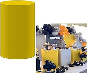 Dark Yellow Plinth Cover for Baby Birthday Party Newborn Baby Shower Baptism Communion Christening Cylinder Cover Photography Decoration Solid Color Pedestal Cover NO-1012 D40H90