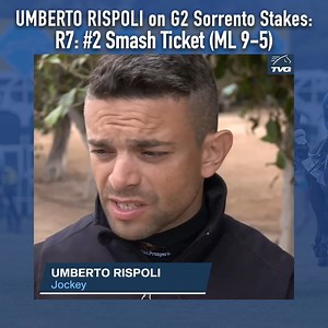 1️⃣ hour from the G2 Sorrento Stakes & eyes will be on #2 Smash Ticket! Hear thoughts from Jockey Umberto Rispoli on her post position and his expectations for the race. Watch live on TVG from Del Mar at 7PM PT / 10PM ET | FanDuel Racing