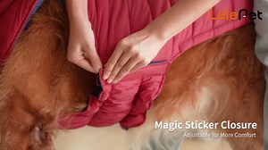 Lelepet Reversible Dog Coat Waterproof Dog Jacket Windproof Puffer Vest for Winter Warm Lightweight Coats for Large Dogs Adjustbale Hook & Loop Pet Apparel with Leash Hole, Golden Retriever, 3XL