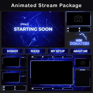 Animated Stream Package Neon Blue | Minimal Twitch OBS Overlay Pack | Animated Alerts | Animated Screens | Panels | Stinger | Transition - Etsy UK