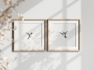 Mailed Prints | Vintage Art Print, Two Hummingbirds Sketch Print,, Set of 2 Birds Artwork, Minimalist Black and White Print - Etsy