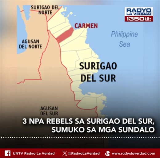 3 New Peoples Army (NPA) rebels sa Surigao Del Sur, sumuko sa mga sundalo. www.radyolaverdad.com | UNTV Radyo La Verdad