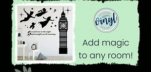 Peter Pan, Wendy, John, Michael and Tinkerbell Scene | Vinyl Sticker Silhouette for Kids Playroom, Bedroom Or Nursery | Black Wall or Window Stickers