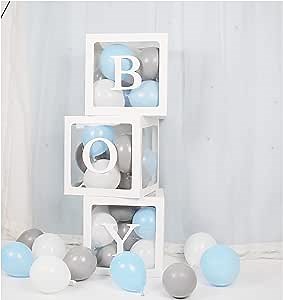 luckylibra Elephant Baby Shower Decorations For boy, B - O - Y Transparent Balloon Boxes & 30Pcs Latex Balloons