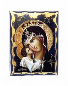 Handmade Virgin Mary Icon: Glikofilousa, Golden Leaf 24K - Etsy Australia