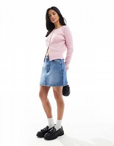 ASOS DESIGN Petite high waisted mini skirt in midwash | ASOS