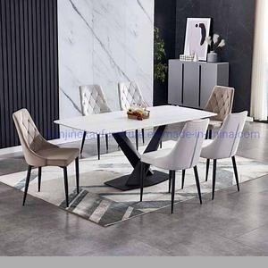 [Hot Item] Modern Extendable Round Ceramic Dining Table Set with Martha Grey Marble Tabletop Solid Ash Wood Frame