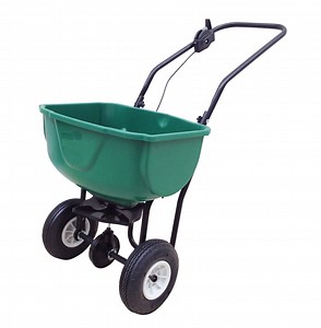 [Hot Item] Universal Broadcast Cart Spreader for Fertilizer Ice Melter Seeds and Deicing Salt Volume 50 Lb with Sliding Lid Closure