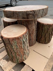 Rustic Log Garden Table and Stool Set, Real Wood Furniture - Etsy