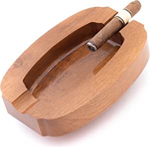 ROGOZ Wood Cigar Ashtray For Men,Durable Solid 2 Slot Cigar Holder,Large Heavy Outdoor Wooden Cigar Ashtrays For Patio,Wooden Cigar Ash Tray For Home Office Decoration,Cigars Gift Set For Men (KMR)