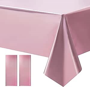 2 pcs Light Pink Tablecloth Plastic -Stunning Metallic Matte Finish, 40" x 108" Baby Shower Pink Table Cloth, Perfect for Valentine's Day Princess Girls Birthday Party Wedding Christmas Decorations