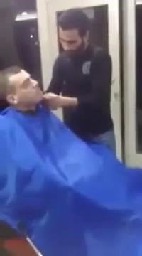 Guy busted jerking in barber chair