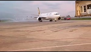 Water Jet Salute as the Crane lands at Murtala Muhammed International Airport. Very momentous indeed! Connecting you to endless possibilities across Africa and the world. #EntebbeLagos #NoWahala | Agookya.News