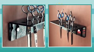 Beavorty Wall Mounted Scissor Stand 6-Slot Acrylic Hairdresser Scissors Holder Organizer for Salon Barber Tools Space Saving Rack 7.48X3.03X2.36In
