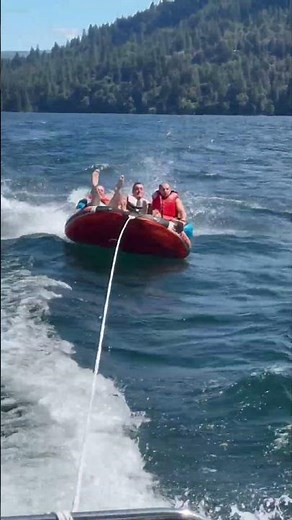 Nothing beats a day on the water! 🚤💦 Pulling the tube behind the pontoon = nonstop laugh.