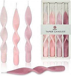 4 PCS Gradient Pink Candles - Unscented Tapered Candle Spiral - 9 inch Candles for Wedding Home Decor, Relaxation & All Occasions