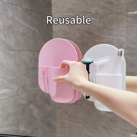 Silicone Toothbrush and Razor Holder, Reusable Shower Caddy with Suction Cup, Suitable for Wall or Mirror Use, Bathroom Storage for Toiletries, Toothbrushes and Razors White-A
