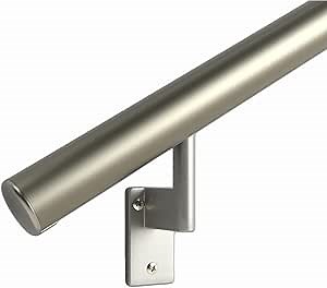 Promenaid Champagne 14ft Flush Handrail Kit - Complete Indoor/Outdoor Stair Handrail - Modern 1.6" Round Satin-Anodized Aluminum Railing with 5 Nickel Plated Pivoting Wall Brackets & Flush Endcaps