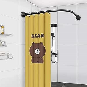 Corner Shower Curtain Rod Adjustable Stainless Steel L Shaped,Bathroom Shower Bath tub Curtain Rail l Shape,Drill or No Drill Shower Curtain Poles for Bathroom, K(Size:A 70-95m x 70-95cm,Color:Black)