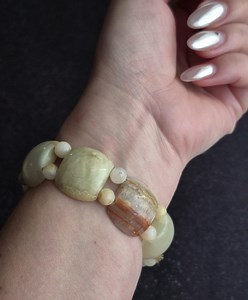 Vintage bracelet, natural stone, New Jade Honey Onyx, elastic gemstone, boho jewelry, unique gift, retro, 6 cm