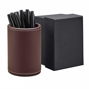 [Hot Item] Office Storage Brown Pencil Box Desk Organizer Leather Desk Pen Holder with Gift Box