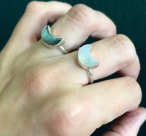 Elegant Boho Chic Half Moon Crescent Labradorite or Moonstone Sterling Silver Ring | Moon Ring | Moonstone Ring | Labradorite Ring | Witchy - Etsy
