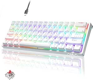 AULA 60 Percent White Mechanical Gaming Keyboard, 29 RGB Backlit Custom Hot Swappable Keyboards, Red Switch 60% Mini Small Wired Compact Design for PC/Mac/Laptop/Wins(Wired Version)
