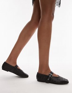 & Other Stories leather mesh buckle strap ballet flats in black | ASOS