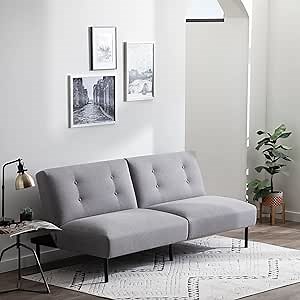 Edenbrook Gilman Armless Convertible Futon Compact DayBed – Supportive Sleeper Sofa Bed Sofabed, Deluxe, Light Gray Linen