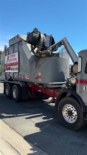 Athens Services garbage truck emptying a trash can #garbagecollection #athensservices #garbagetruck