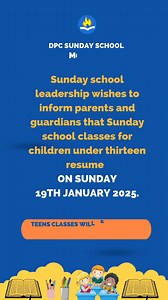 SUNDAY SCHOOL MINISTRY: Sunday school leadership wishes to inform parents and guardians that Sunday school classes for children under thirteen resume on Sunday 19 January 2025. Teens classes will resume on 2nd February, 2025. #dpcsundayservices #daressalaampentecostalchurch #dpckinondoni #prayer #WordOfGod #daressalaamtanzania #daressalaampentecostalchurch #daressalaamtanzania | Dar es Salaam Pentecostal Church