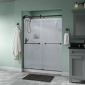 Delta Shower Doors SD3172720 Linden 60" x 71" Semi-Frameless Contemporary Sliding Glass Shower Door in Nickel with Transition Glass