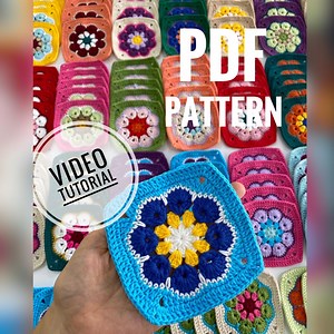 African Flower Granny Square Crochet Pattern: Easy Video Tutorial (PDF Pattern) - Etsy