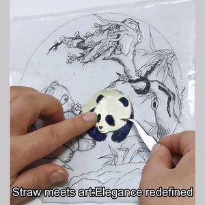 Framed 3D Textured Panda Desktop Tabletop Decor, Handcrafted Natural Wheat Straw Art, Symbol of Peace, Harmony & Positive Energy, Premium Gift for Home Office, Panda Lovers & Art Enthusiasts