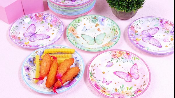 80 Pieces Butterfly Birthday Party Plates, 7 Inch Butterfly Paper Plates Spring Floral Disposable Dinnerware Decoration for Baby Shower Bridal Wedding Party Supplies