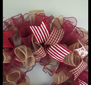 Elegant Wreaths for Front Door - Hand Made Wreaths, Everyday Burlap Deco Mesh Door Decor - Fall Deco Mesh Wreath - Burgundy Burlap Ivory