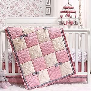 The Peanutshell 3 Piece Baby Crib Bedding Set for Girls - Newborn, Infant & Toddler Nursery Bed Set Decor with Fitted Crib Sheet, Dust Ruffle, Comforter - Bella