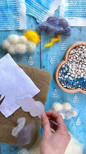 # #Rainy 🌧 Day FeltingDo you ever enjoy rainy days? We have been getting some spring showers here recently. To make these I began cutting a cloud shapes out of a felt sheet. Then I needle felted some fluffy clumps of white and grey wool roving. #needlefelting #springcrafts #craftideas | Alyssa Stokes Creations