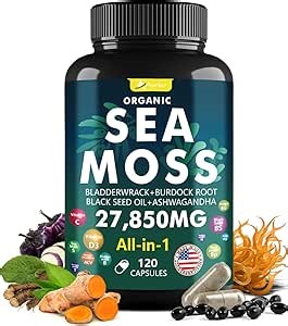 Irish Sea Moss Capsules 120 Count - Advanced Sea Moss Pills with Black Seed Oil, Ashwagandha, Ginger, Bladderwrack, Elderberry, Vitamin C & D3 - Superfood, Wild Seamoss Tablets,Seamoss Pills