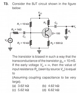 Consider the BJT circuit shown in the figure below:The transi... | Filo