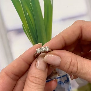 Trinity Diamond Engagement Ring - - - - Vintage trinity diamond engagement ring, one diamond each to represent yesterday, today and tomorrow.🤍💍🤍 The three brilliant cut diamonds are 0.92ct total weight, set in platinum. Size 5.5 and easily sized. More photos, pricing and full description available by tapping the shopping bag 💼 icon on your device or online at www.cynthiafindlay.com with the product code 88390. Facebook: www.cynthiafindlay.com/antique-vintage-estate-engagement-rings/3-stone-d