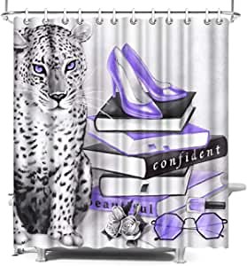 Purple Shower Curtain Cheetah Leopard Print Shower Curtain Animal Fabric Shower Curtain 72x72inch (Purple)