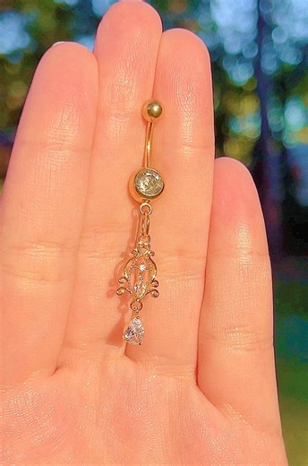Gold Dangle Belly Button Ring: Elegant Cubic Zirconia Navel Jewelry - Etsy