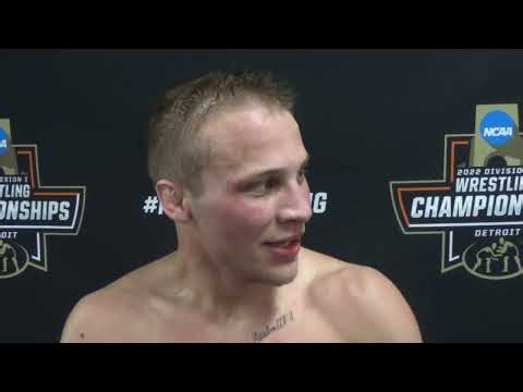 Cole Matthews (Pitt) after quarterfinals win at 141 pounds at 2022 NCAAs